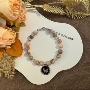 Butterfly Charm Beaded Bracelet in Earth Tones